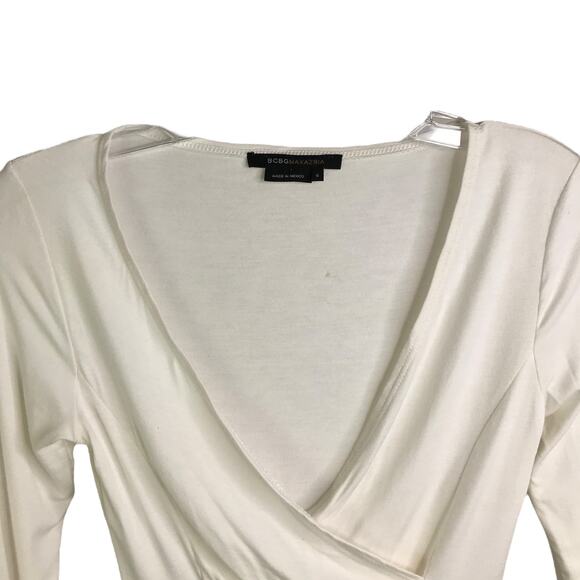BCBG Maxazria Top Blouse Womens Small White Surplice Neckline Long Sleeve - Picture 3 of 6